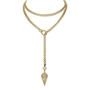 18K Gold Plated Knight Shield Long 39” Necklace
